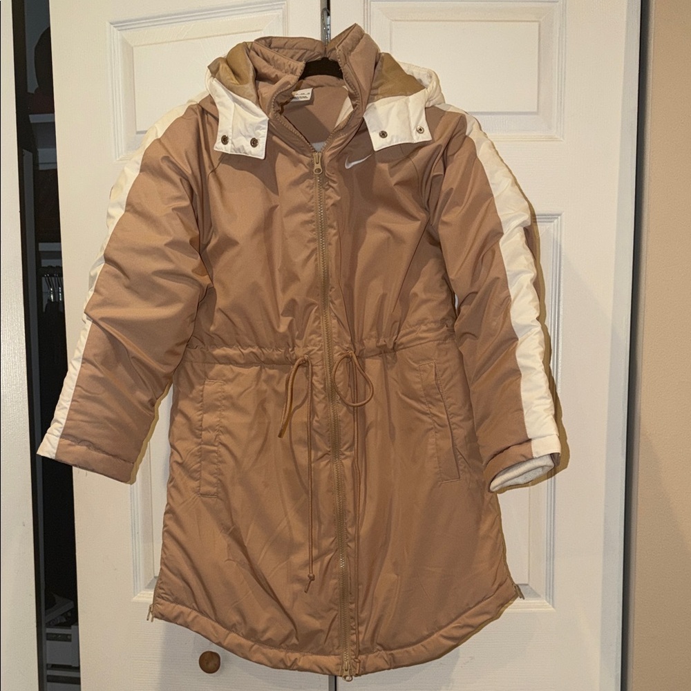 Nike Tan and White Jacket - fleece inside